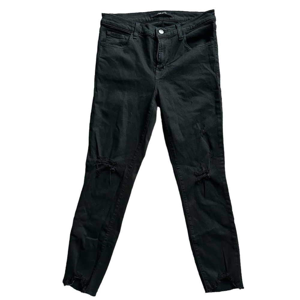 J Brand Capri mid rise size 28 sharkbite raw hem distressed skinny jeans black
